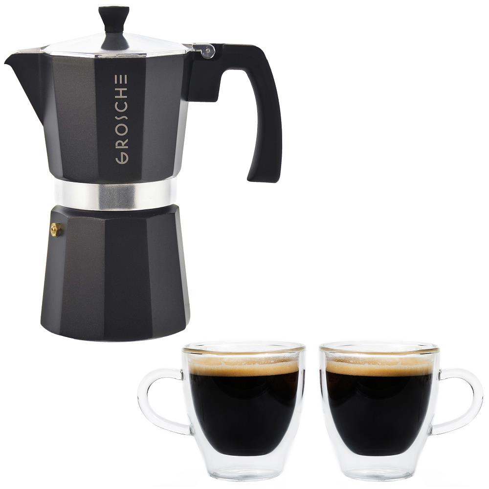 Grosche Milano Stovetop Espresso 3-Cup Moka Pot Coffee Maker, Black