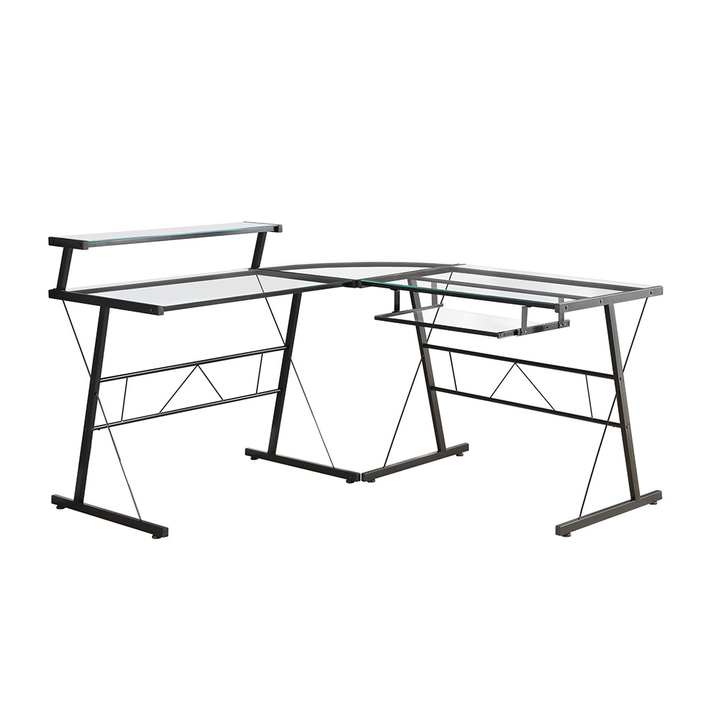 Monarch Metal Corner With Tempered Glass Computer Desk Black