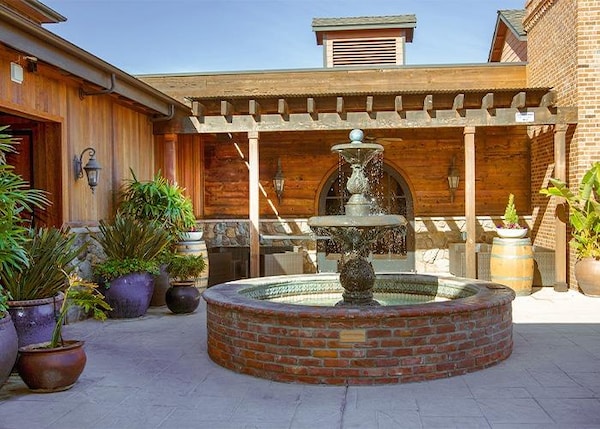 flowerpot, water feature, fountain, garden, houseplant, wood stain