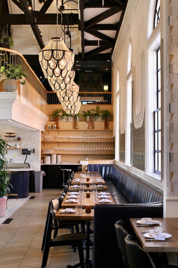 ceiling, chandelier, restaurant, light fixture, chair, cafeteria