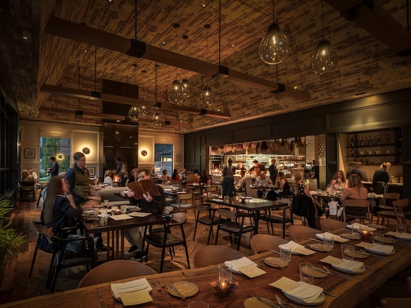 furniture, table, chair, ceiling, restaurant, lighting