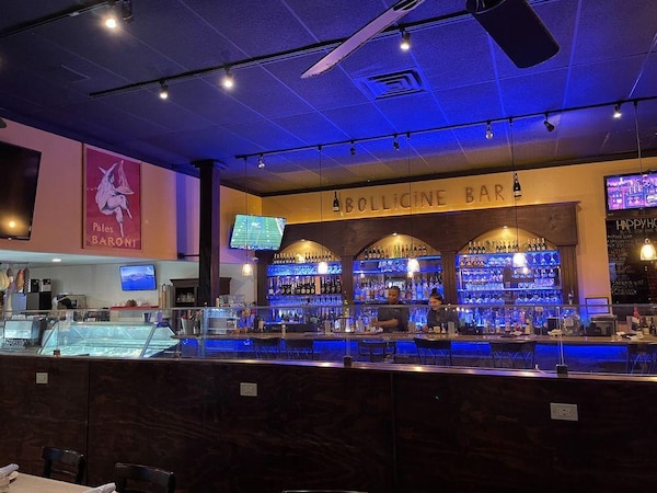 ceiling, restaurant, bar, chair, customer, light fixture